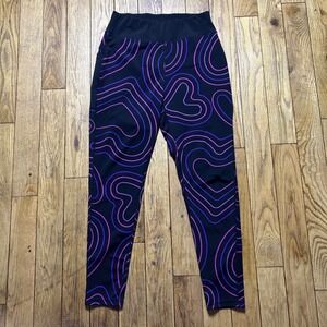 Pop Fit Womens XL Leggings Black Purple Pink Heart Print Pockets High Waisted